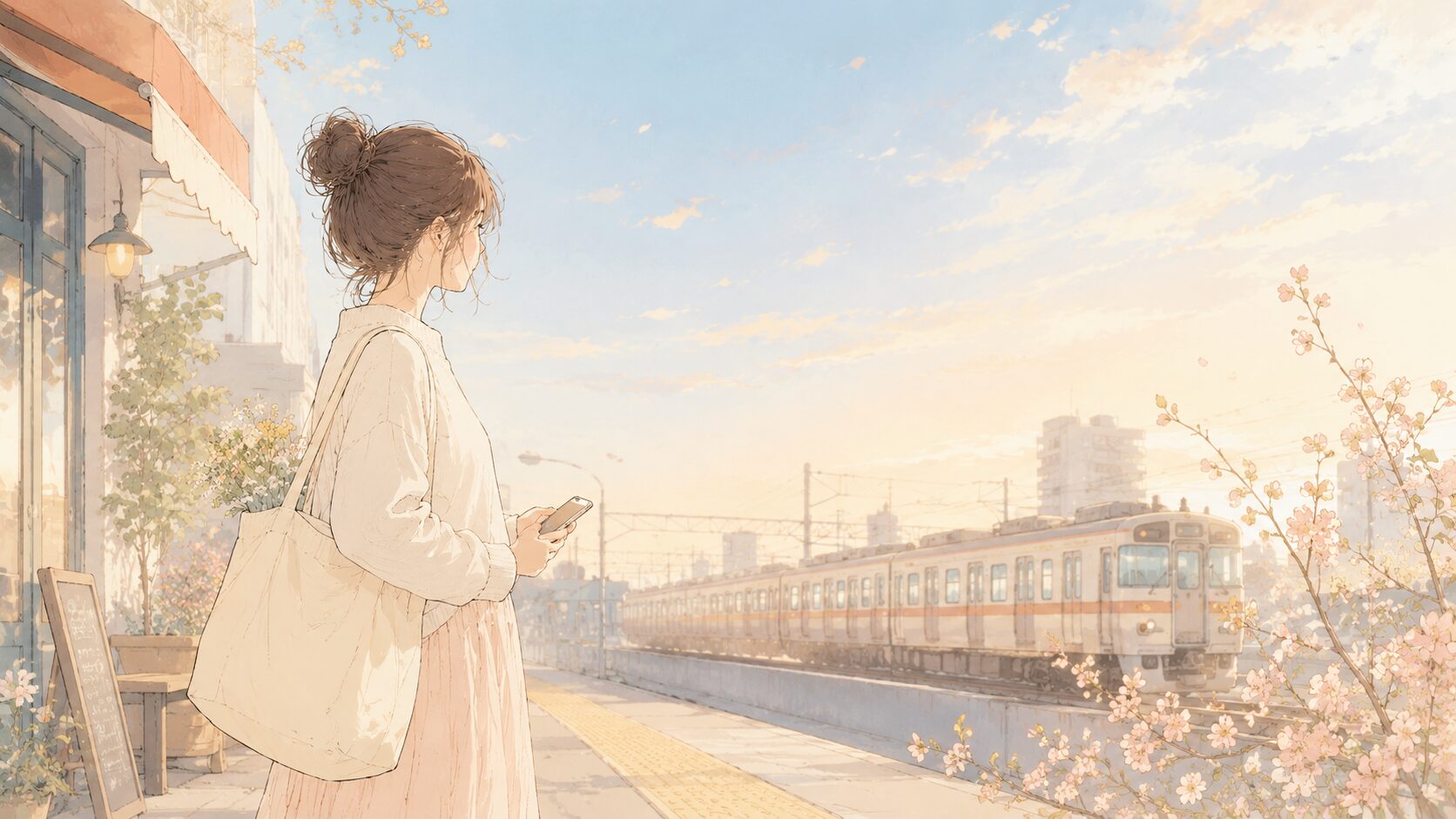 明るい空の下を歩く女性｜止まっていた時計が動き出す日のイメージ