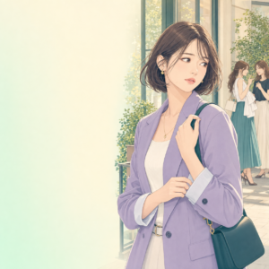 衣料品店で服を手にし、周囲との外見比較から選ぶことをためらう成人のイメージ